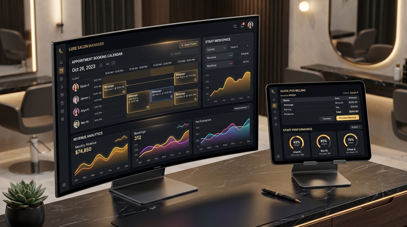 Black Saffron Salon OS Dashboard Preview